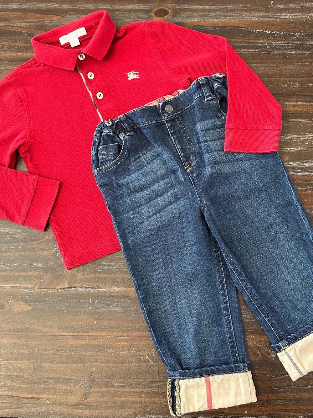 3 Years Authentic BURBERRY Boy Polo Shirt Jeans Pants Set T-shirt Trousers Kids